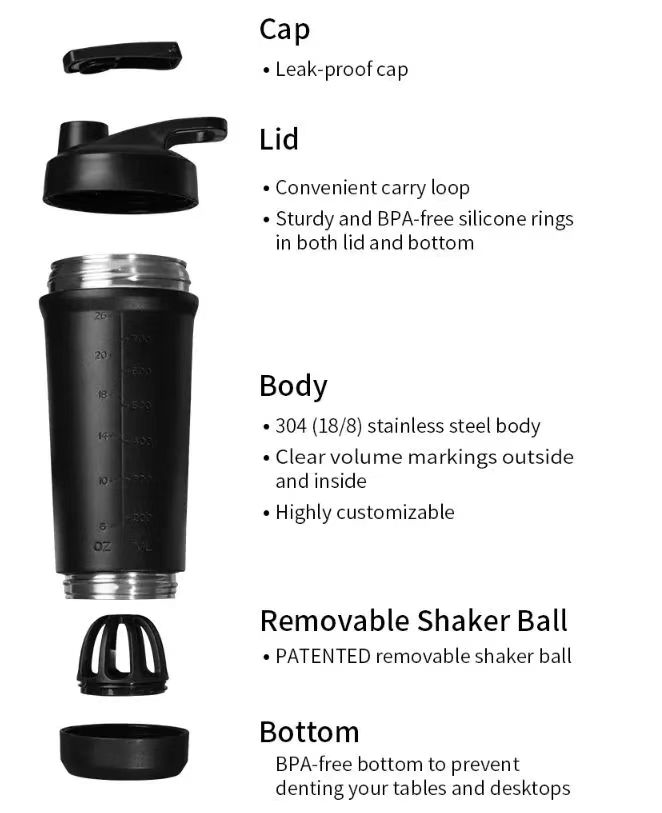 Detachable Bottom Stainless Steel Shaker Bottle